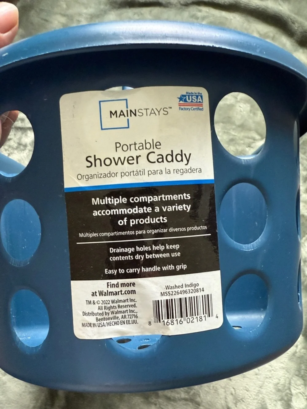 Mainstays Blue Plastic Bath Caddy with Center Handle